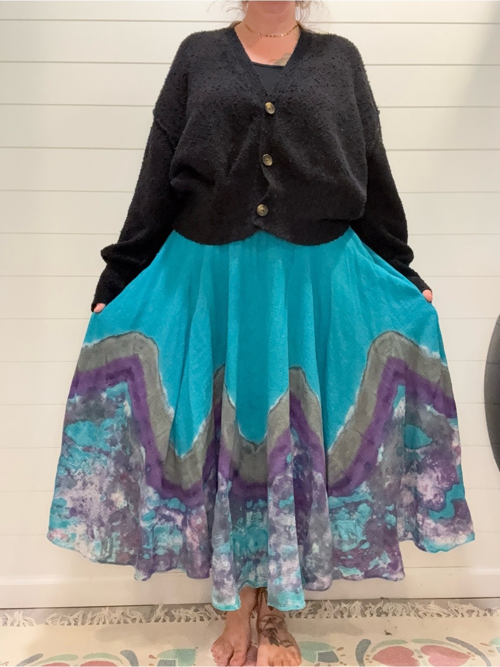 Turquoise & Purple Wave Flared Women's Skirt